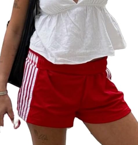 UAURORAO Women Striped Athletic Shorts Elastic Waist Side Stripe Casual Shorts Loose Patchwork Workout Sweat Shorts