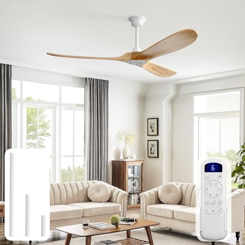 Image of Sofucor 60 Inch Wood Ceiling Fan No Light with Remote, Modern, 3 Blades