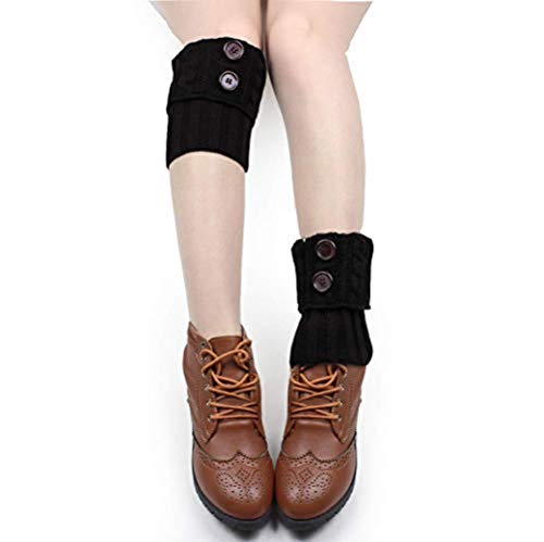 Winter Cable Knit Leg Warmers, Short Women Crochet Boot, Black, Size Normal2