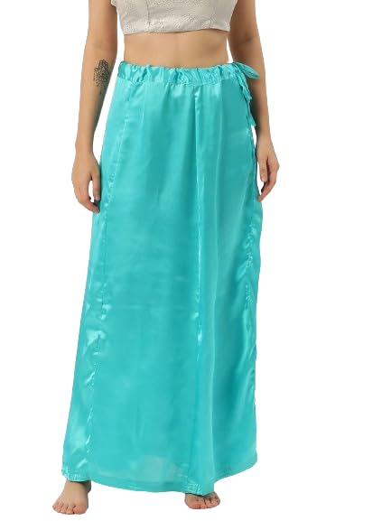 ms. lingies Women's Satin Silk Saree Petticoat Underskirt Indian Lining for Sari (Turquoise Blue). L-picture-27