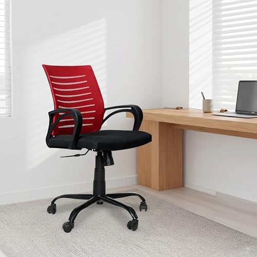 Image of Amazon Brand - Solimo Worklo Mid Back Office Chair for Work from Home | Study | Revolving | Computer (Heavy Duty Powder Coated Metal Base, Stylish Red Mesh)