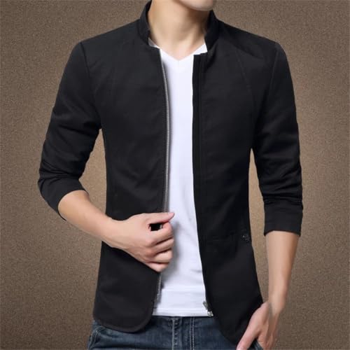 Men's Slim Fit Business Casual Jacket Standing Collar Coat Plus Size Solid Outerwear3