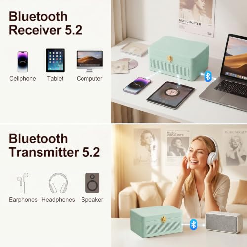 Image of Gueray CD Player Portable Bluetooth: Retro CD Players with Speakers Vintage CD-Player 3600mAh Rechargeable & Radio & Remote Control Support USB /AUX Playback Headphone Jack (Green)