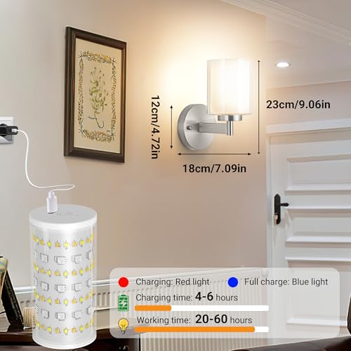Image of Nekhung Battery Operated Wall Sconce Set of 2, Wireless Wall Sconce with Remote,10000mAh Rechargeable RGB Dimmable Bathroom Light Fixtures with Double Clear Glass Shade NOT Hardwired (Nickel)
