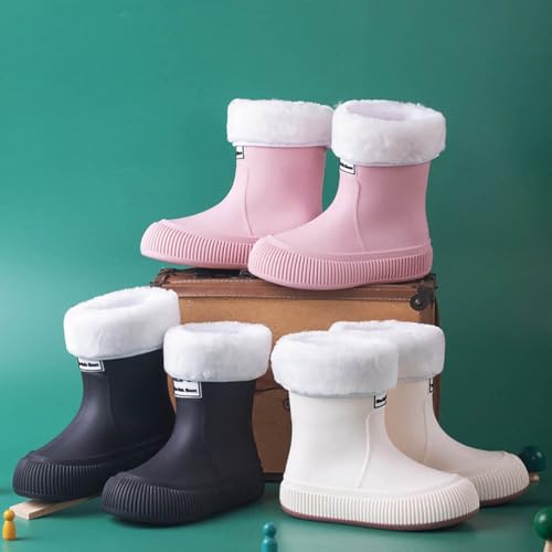 IWIHMIV Boys Rainboots Rubber Boots for Kids Rain Boots for Girls Rainboots Easy-on Light Weight Cotton Cover Rain Shoes3