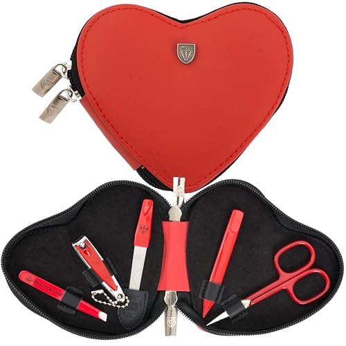 Kit manucure pédicure 3 Swords Germany en cuir véritable rouge pour soin des ongles
