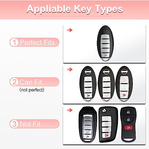 Image of Pangpai Pink Key Fob Cover for Nissan, Soft TPU Key Protection with Keychain Fit for Altima Rogue Sentra Pathfinder Frontier Maxima Titan Murano Kicks Juke Versa Armada GTR 5 Buttons