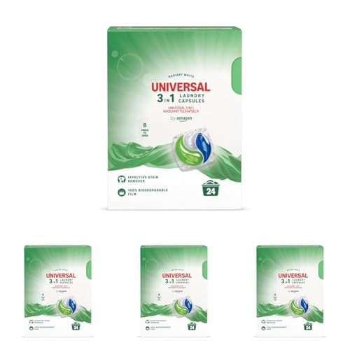 by Amazon Detergente lavadora líquido en cápsulas 3 en 1, universal, 24 lavados (Paquete de 4)