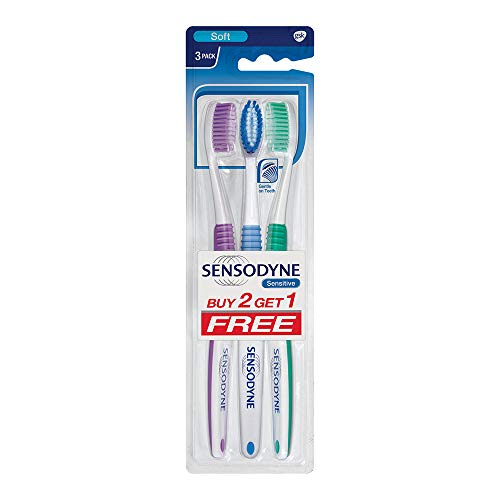 Image of Sensodyne Sensitive Toothbrush for Adults, Handheld, Multicolor (Pack of 2+1)