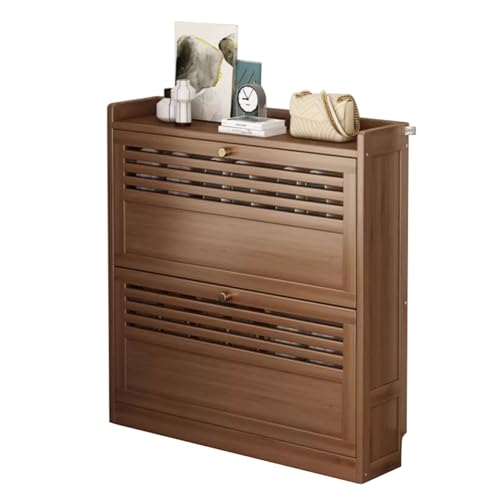 Meuble de rangement à chaussures en bambou avec portes rabattables compact