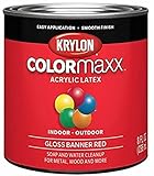 Krylon K05633007 COLORmaxx Acrylic Latex Brush On Paint for Indoor/Outdoor Use, ½ Pint, Gloss Banner Red, 1 Quarts (Pack of 1)