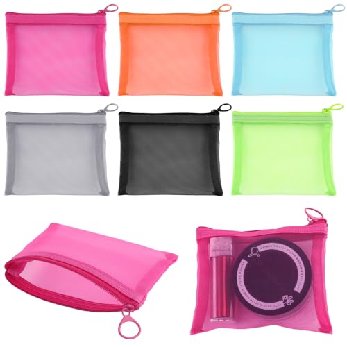 ARPOVIST 6 Pack Mini Nylon Mesh Zipper Bags 5.1x3.9 Inch, 6 Assorted Colors Small Lipstick Cosmetic Accessories Makeup Organizer Pouch for Beauty Mesh Storage Travel Pouch Purse