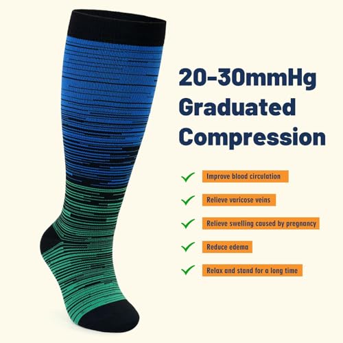 Image of Plus Size Compression Socks 20-30mmHg Wide Calf for Men Women, Extra Large Compression Stockings Support for Running, Travel, Nurses, Pregnancy (3 Pairs)