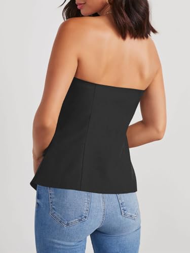 Cicy Bell Notched Neck Tube Tops Blazer Sleeveless Button Fitted Strapless Work Blazer Vest2