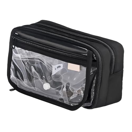 JUSKAQZYI Estuche for lápices con Compartimentos, Caja de lápices Transparente Multicapa de Gran Capacidad, papelería estética for Adolescentes(Noir)