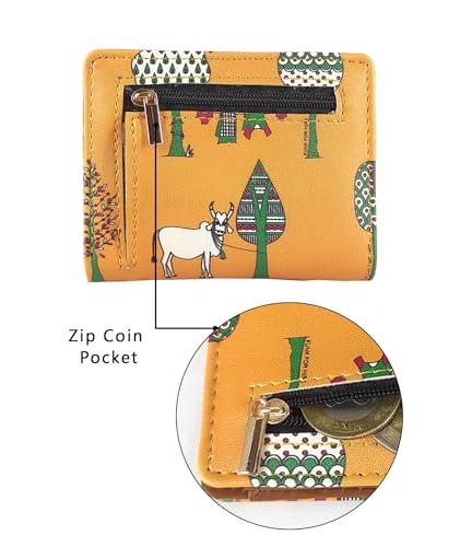 Image of Funk For Hire Yellow Vegan Leather Card Holder Slim Minimalist Wallet with Coin Pouch for Men and Women | 6 Card Slots | Lightweight Compact Purse Organizer