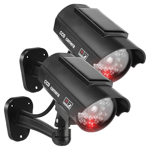 Sporgo 2 pièces Caméra factice Extérieur: Caméra de surveillance factice solaire avec lumière LED rouge clignotante, caméra de surveillance factice...