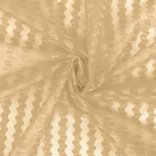 Image of Polyester Transparent Zig-Zag Net Sheer Curtains for Door Balcony Home Decoration, 10 feet Long, Beige, Set of 2