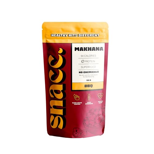 Image of Snacc BBQ Makhana, Spicy Roasted Fox Nuts, Protein Rich, Gluten Free, MSG Free, Zero Trans Fat, Zero Sugar, Low Calorie (Pack of 1, BBQ)