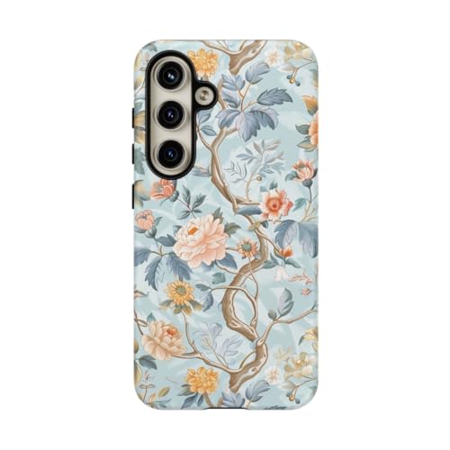Coque Samsung S24 motif floral pastel bleu rigide mat