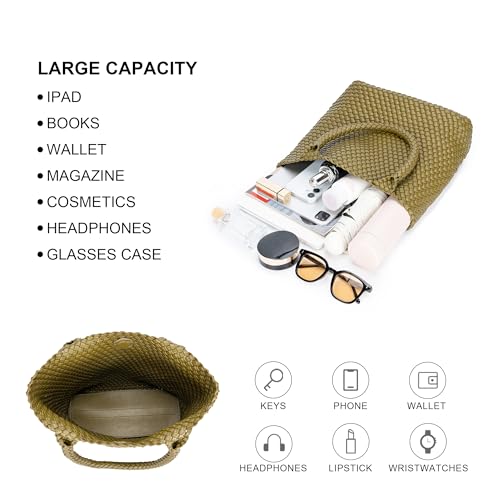 Image of BAGOK Woven Tote Bag for Women, Handwoven Vegan Leather Shoulder Bag with Clutch, Large Tote for Work, Travel & Beach