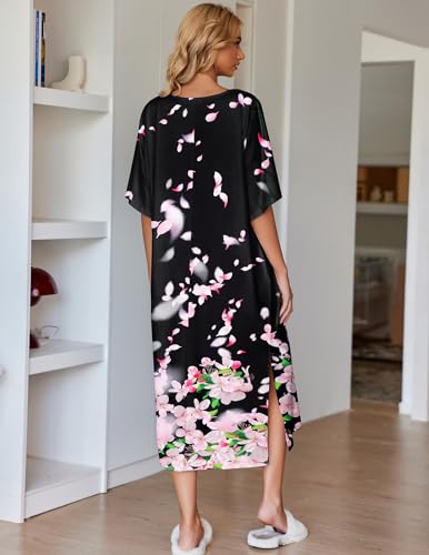 Image of Ekouaer Women's Nightgown Short Sleeve Sleepshirt Long Loungewear Casual Maxi Lounge Dress House Dresses with Pockets