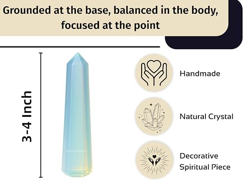 Image of Crystal Heaven Opalite Crystal Tower Obelisk Point For Chakra, Healing And Balancing - Aaa Grade Original Certified Gemstone Agate For Reiki Meditation Yoga Spiritual (3-4 Inches)