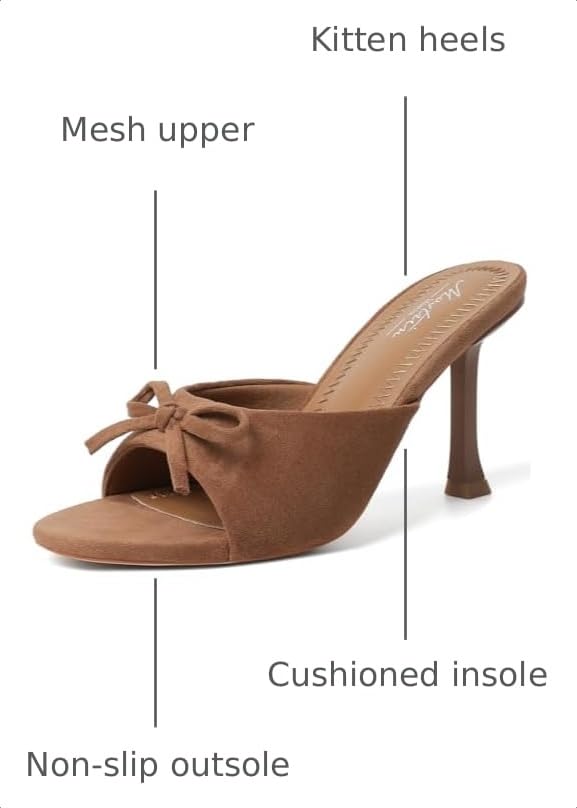 Image of Mostrin Kitten Heels for Women Round Toe Heels With Bow Vintage Mules Sexy Slip on Stiletto Backless Sandals for Party Daily