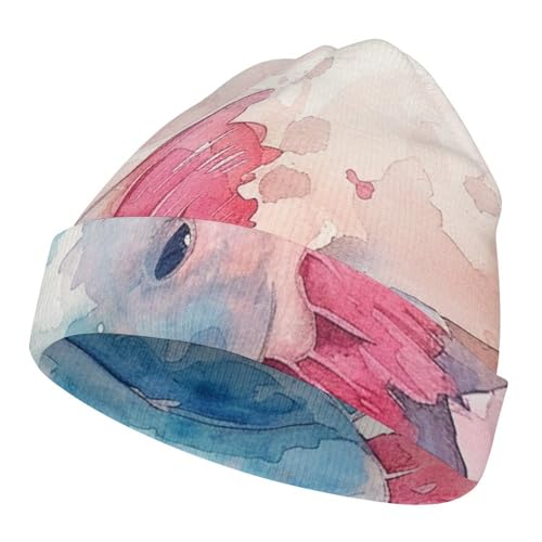 Watercolor Pink AxolotlChildren's Warm Knitted Hat, Suitable for All Seasons and Daily Wear