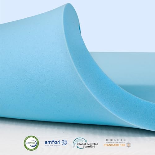 Image of Subrtex Queen Memory Foam Mattress Topper, 4 Inch Gel-Infused Memory Foam Topper, Gel-Infused Memory Foam Topper for Side Stomach Sleepers, CertiPUR-US Certified