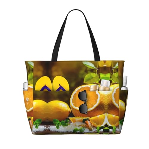 Yellow Lemon Print Each Travel Bag Large Capacity Tote Bags Foldable Pool Bag Zipper Handbags Vacation