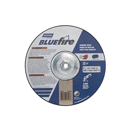 Norton Blue Fire Plus Depressed Center Abrasive Wheel, Type 27, Zirconia Alumina, 5/8