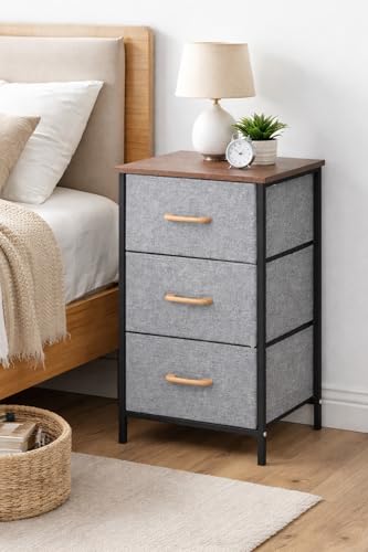 Image of Raawan 3 Layer Drawer Fabric Storage Organizer with Wooden Top and Metal Frame, Modern Dresser Storage Unit for Bedroom, Living Room, Office, Kids Room & Closet, Grey (3 Layer.)
