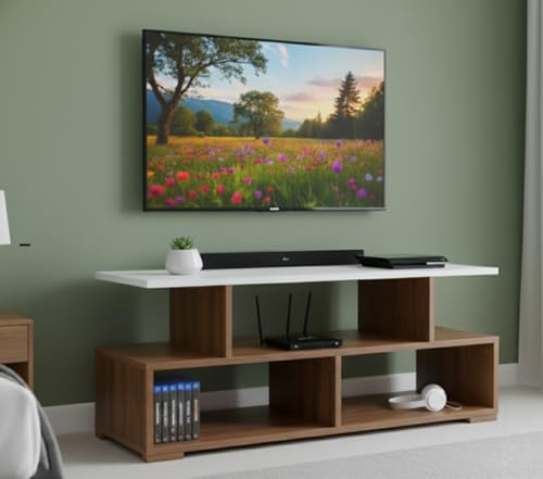 Wudyhub Engineered Wood TV Entertainment Wall Unit | TV Stand | Wall Set Top Box Stand | TV Unit-02-Brown