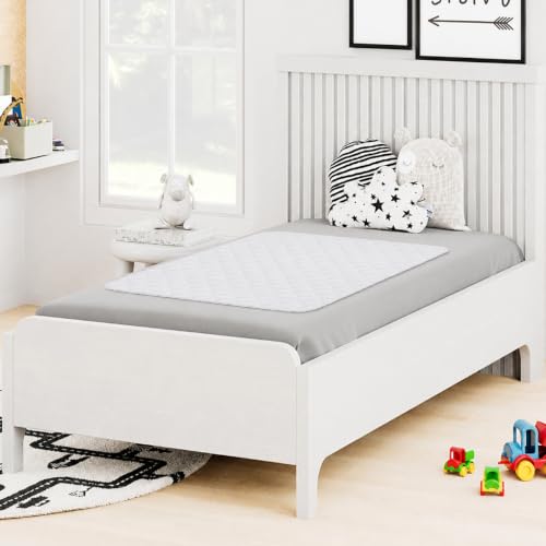 Image of Lynmark Toddler Potty Training Bed Pads - Double, 1 Pk White 53x33 | Waterproof Bedwetting Pee Protector Mat for Kids, Non-Slip Reusable & Washable Incontinence Mattress Sheet Absorbs Up to 1.8L