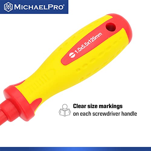 Michaelpro Mp002032 5.5 X 125Mm Slotted Head Insulated Electricians Screwdriver, Professional Slotted Vde Screwdriver, Cr-Mo Steel #TOP5