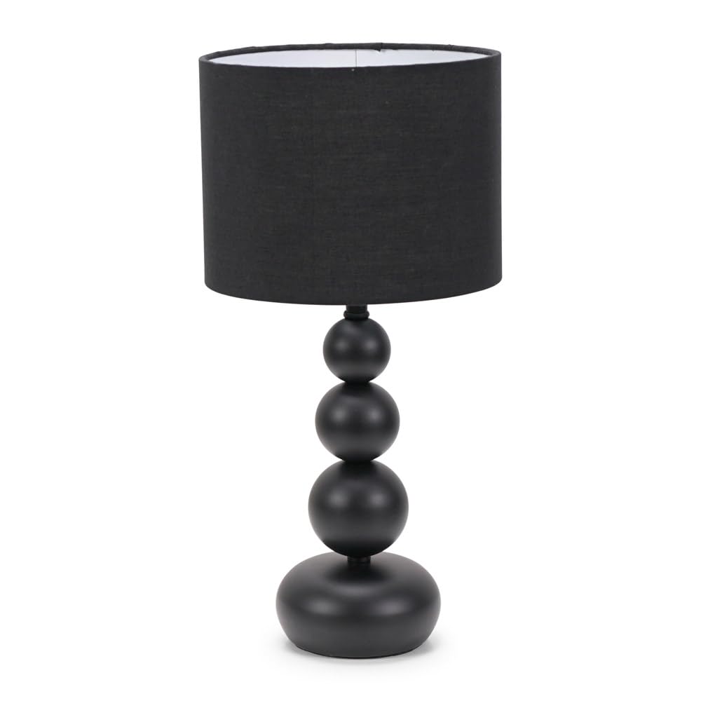 Valuelights Black | Matt Stacked Ball Bedside Light Table Lamp With Drum Shade | Home Décor, Bedside & Desk Lamp | Includes Bulb