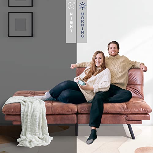 Qaiioo Futon Sofa Compact Living Space, Memory Foam Modern Convertible Sleeper Bed, Folding Recliner Adjustable Backrest Armrests, Apartment, Dorm, Bonus Room, 71" D X 33" W X 31.5" H, Brown #TOP1