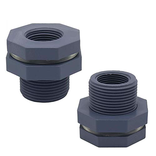MIKIROY 2PCS 3/4 Inch PVC Rain Barrel Garden Spigot Kit, Bulkhead Fitting Adapter for Aquariums, Water Tanks, Tubs, Pools