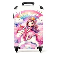NoBoringSuitcases.com® Children's Luggage Kids Suitcase - Personalised Hand Luggage on Wheels - Cabin Suitcase - Princess Unicorn Rainbow - 55x40x20cm - Lightweight Hard Shell Trolley - 20\" - 10kg