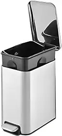 Lixeira Inox 5 Litros Slim Soft Close Com fechamento Suave da Tampa Retangular Pedal Inox para Banheiro Cozinha Prata