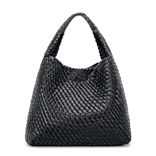 Image of Woven Tote Bag For Women, Large Vegan Leather Travel Handbag, Casual Work Shoulder Bag, Underarm Commuter Hobo Bag With Purse