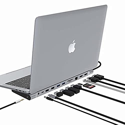 Image of Vaku Luxos USB Hub Type C Flare 12in1 multiport USB 3.0 High-Speed Adapter connector (5GBPS) data transfer Converter Extension, SD, TF, HDMI, PD, LAN with 60W PD Charging, docking station USB A Port Compatible with Macbook Air Pro (M1, M2 etc), iPad Pro Air, Laptop, and Other Type C Mobile & Devices