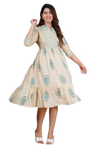 Image of Kuruti B Sheets Women's Cotton Floral Printed Regular Fit Anarkali Kurta for Women