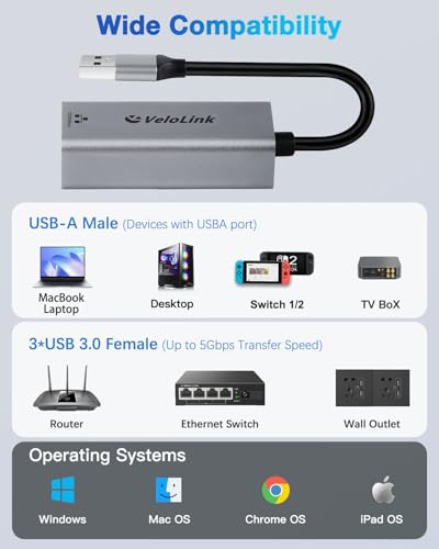 Image of USB to Ethernet Adapter,Ethernet to USB,USBA to RJ45 for Nintendo Switch 2,Gigabit Ethernet Adapter, LAN Network for Laptop, MacBook,Chromebook,Surface, Desktop,PC and More (USB A POART)
