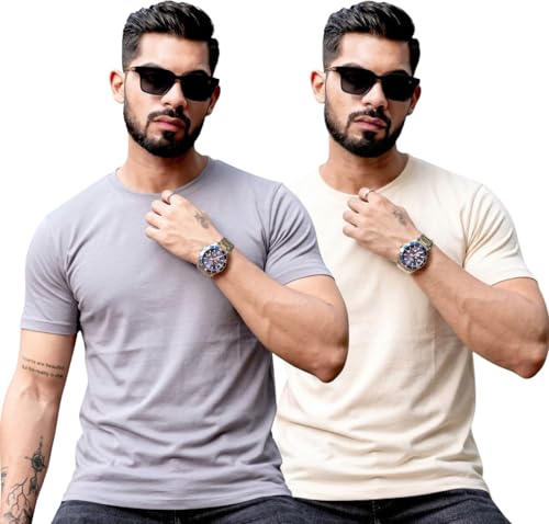 Image of RodZen 100% Pure Cotton Round Neck Regular Fit Plain Solid Half Sleeve T-Shirt Combo for Men & Boys (Pack of 2,3,4 Available in Size S to 2XL)
