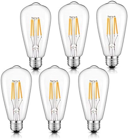 CRLight Dimmable LED Edison Bulb 4W 2700K Warm White, 400LM 40W Incandescent Equivalent Vintage ST64 / ST21 LED Filament Bulbs, E26 Medium Base Clear Glass, Pack of 6