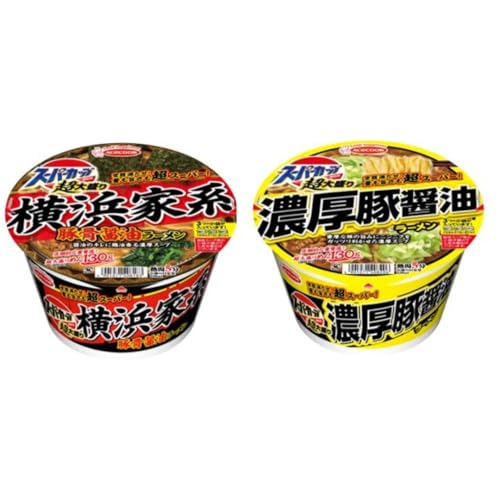 【期間限定】超大盛りスーパーカップ 横浜家系豚骨醤油ラーメン＆濃厚豚醤油ラーメン 各4個計8個セット 話題 人気 アソート 地震 備蓄のサムネイル