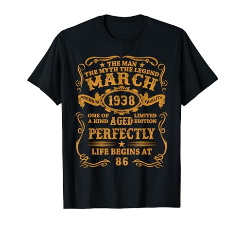 Nacido En 1938 86 Años Cumpleaños Hombre Regalo Marzo 1938 Camiseta