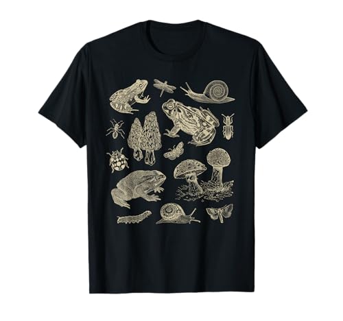 Frog Mushroom 90s Vintage Dark Academia Estética Biología Camiseta